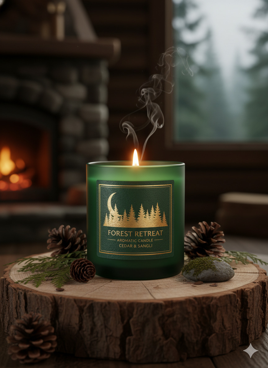 Forest Retreat aromatic candle with cedar and pine notes